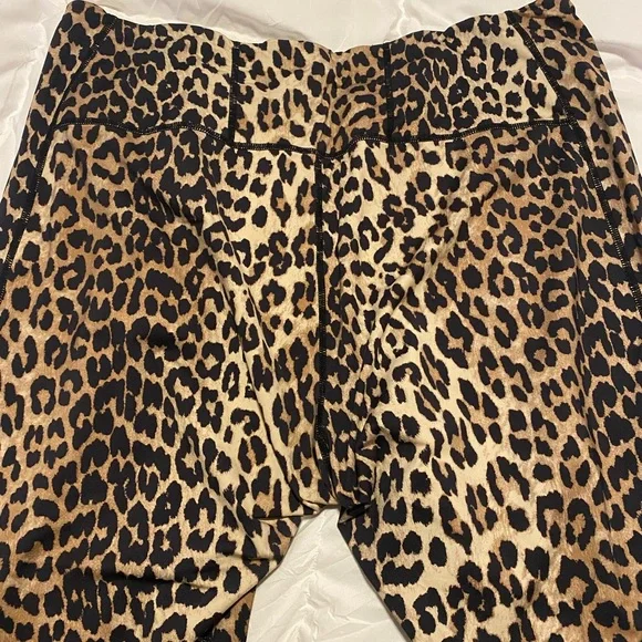 Ganni Leopard Print Leggings with Neon Green Logo - Picture 3 of 6